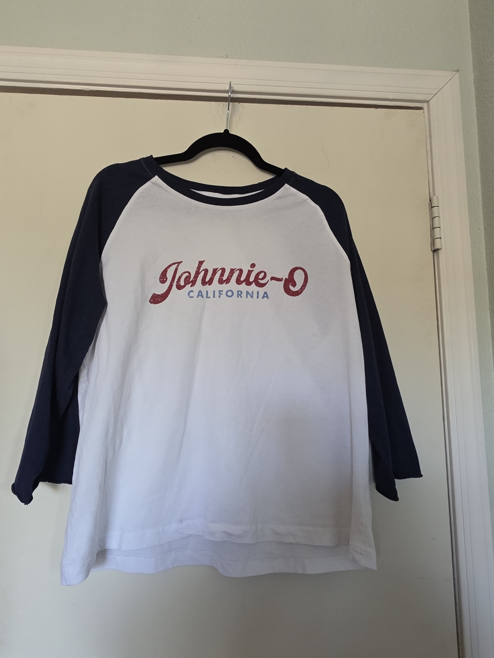 johnnie-O White Body Navy Raglan Tee with Red Logo